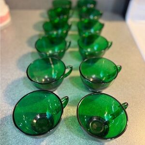 Set of 12 Green Glass Teacups/Punch Bowl Cups